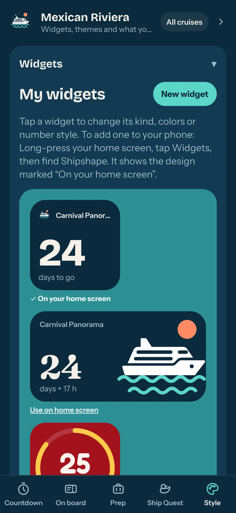 Widget designer showing a 24 days countdown widget